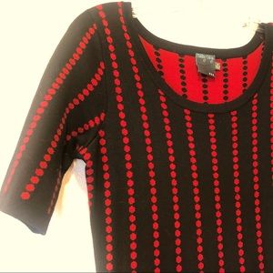 Red Dot Black Dress w Swing Hem